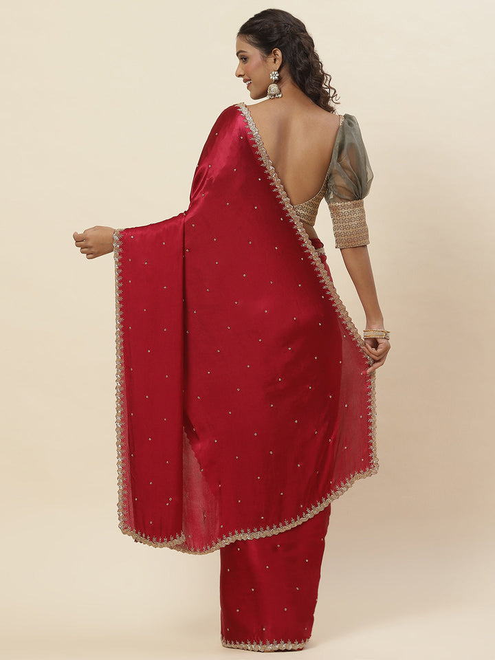 Cutdana Embroidered Chinnon Saree