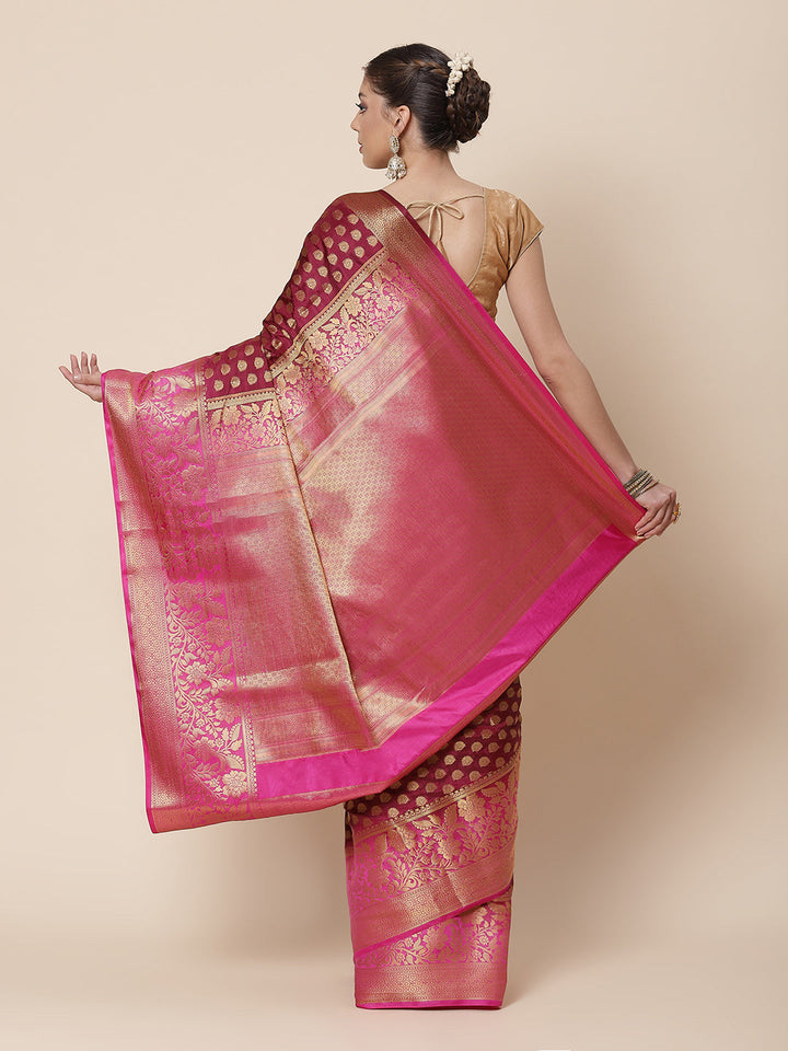 Zari Border Booti Work Art Handloom Woven Saree
