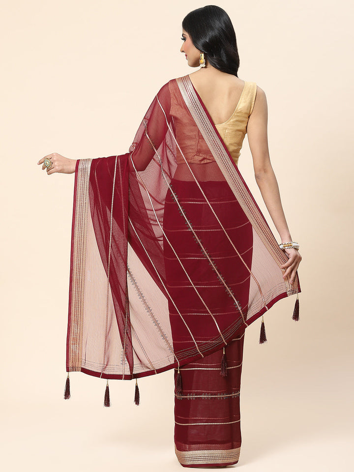 Stone Work Chiffon Plain Saree