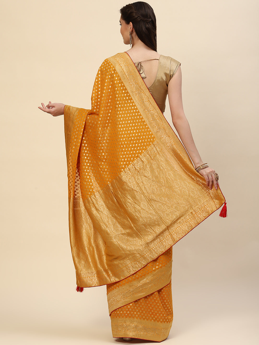 Zari Border Booti Georgette  Plain Saree