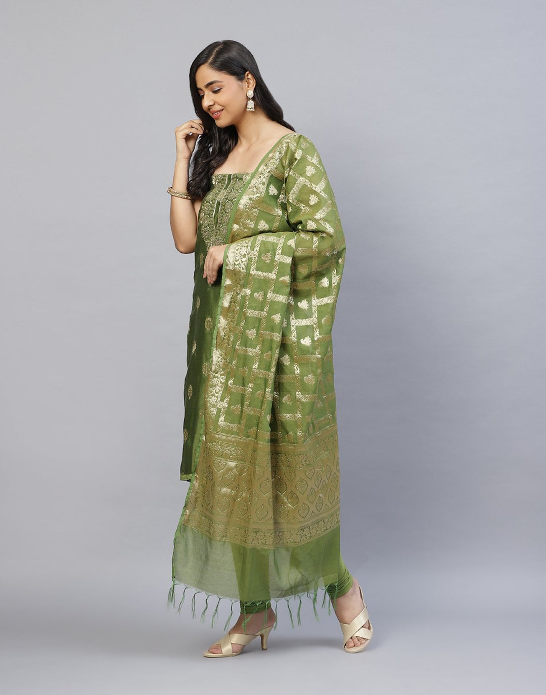 Printed Cotton Suit Piece With Embroidered Yoke Detail