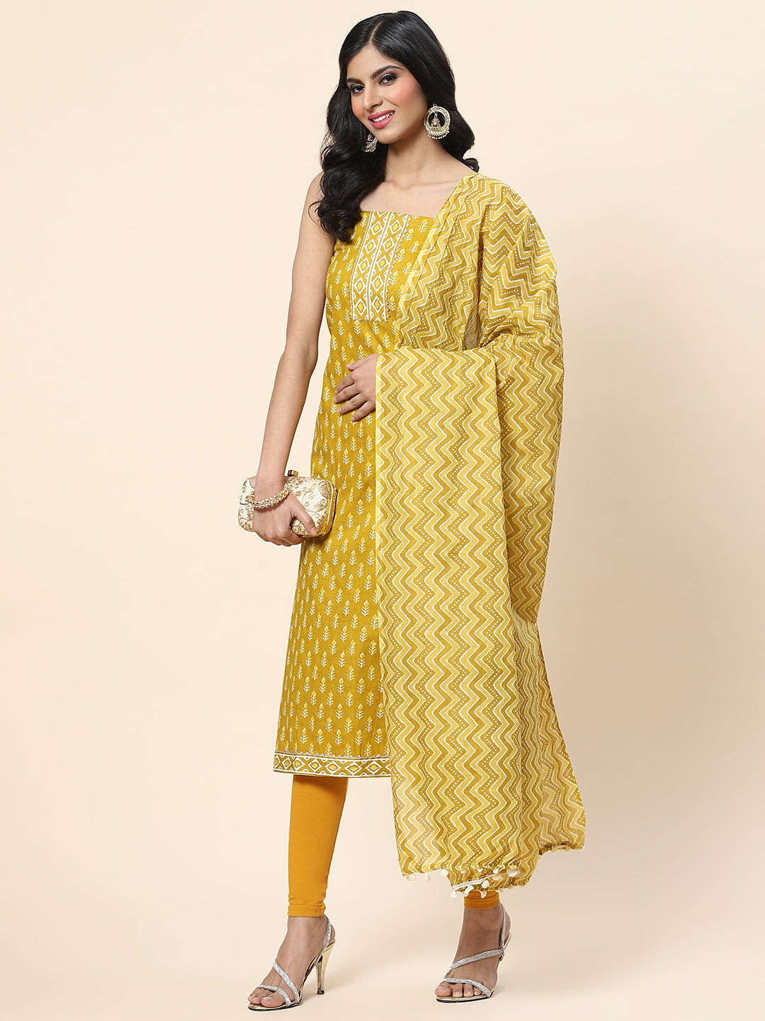 Printed Cotton Unstitched Suit Piece With Dupatta