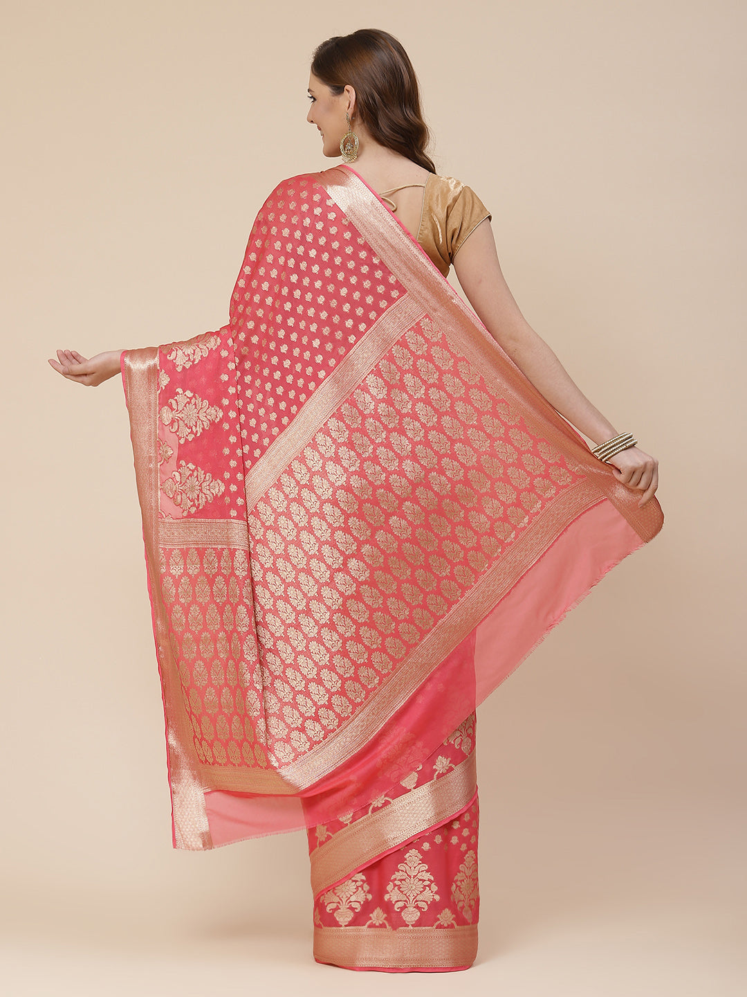 Zari Booti Georgette Plain Saree