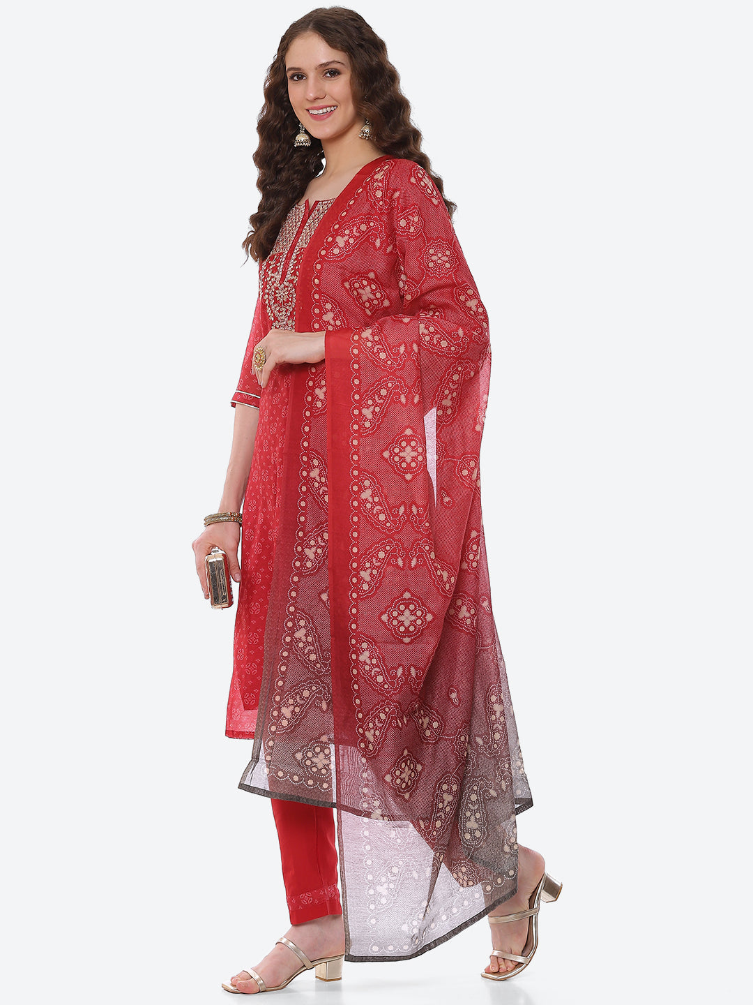 Gota Neck Booti Chanderi Kurta With Pant &amp; Dupatta