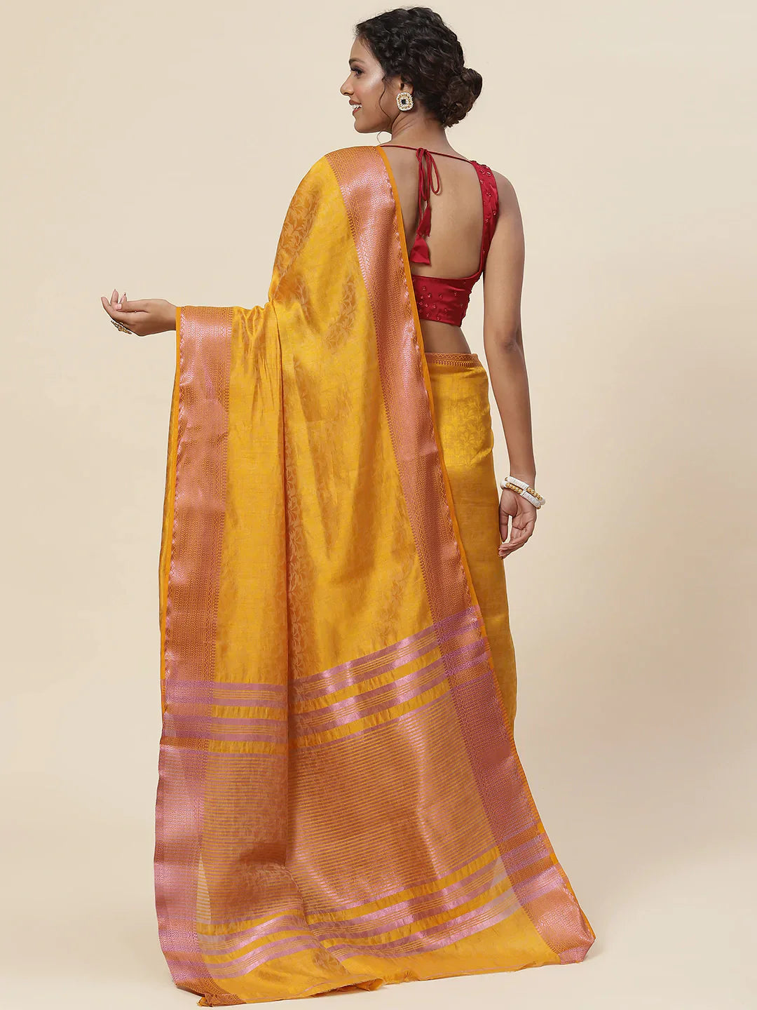 Plain Zari Border Handloom Woven Saree