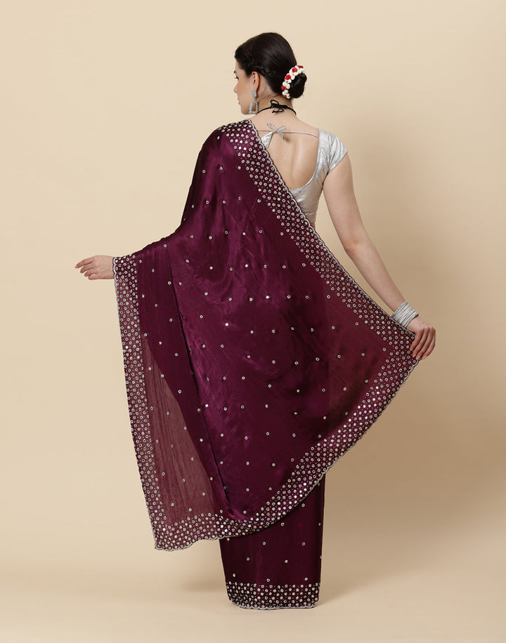 Embroidered Satin Saree