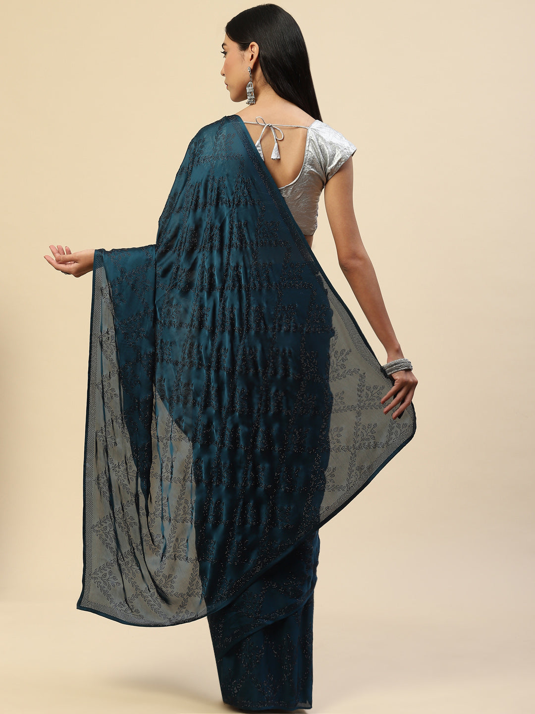 Swarovski Jaal Embroidered Satin Saree