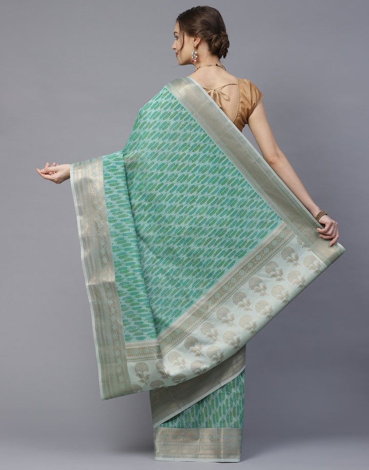 Cotton Printed Saree with Golden Zari Border