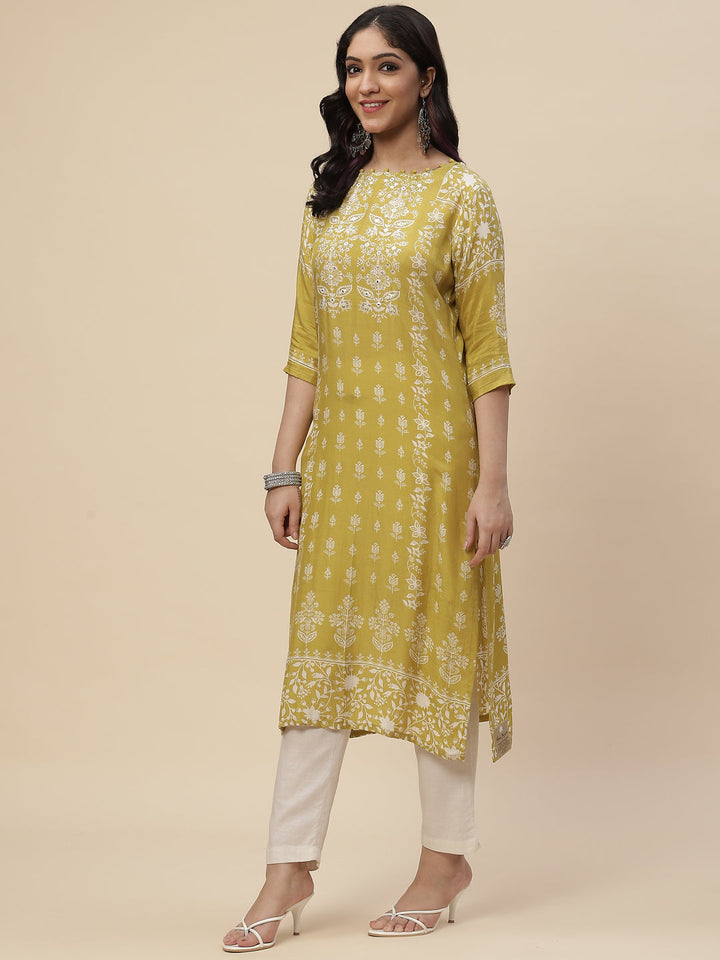 Neck Mirror Work  Printed Cotton Kurta