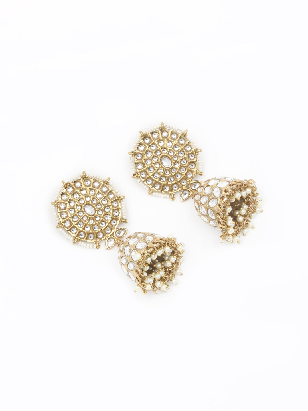Gold &amp; White Jhumki Earrings