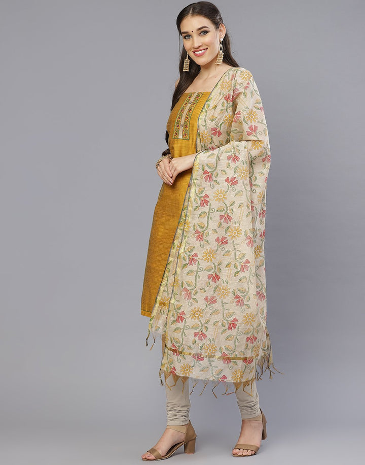 Chanderi Embroidered Suit Piece with fancy dupatta