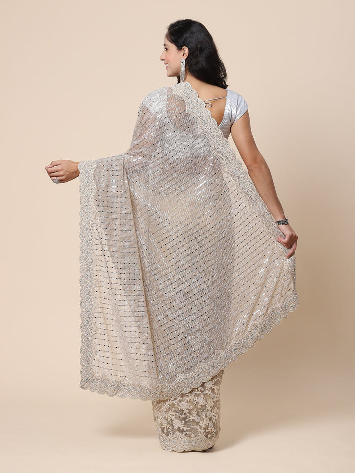 Stone work Handloom Net Embroidered Saree