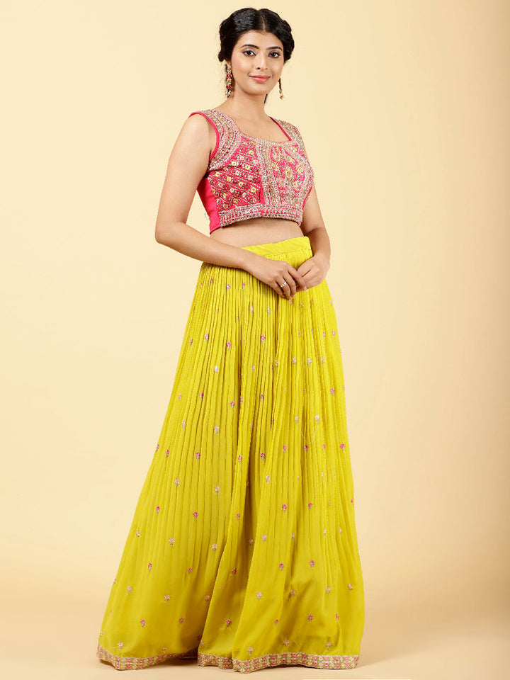 Embroidered Georgette Choli With Lehenga &amp; Cape