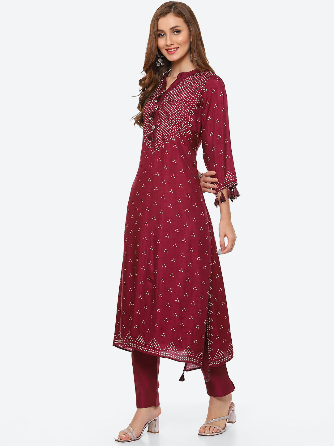 Bandhani Printed Banarasi A-Line Kurta With Pant