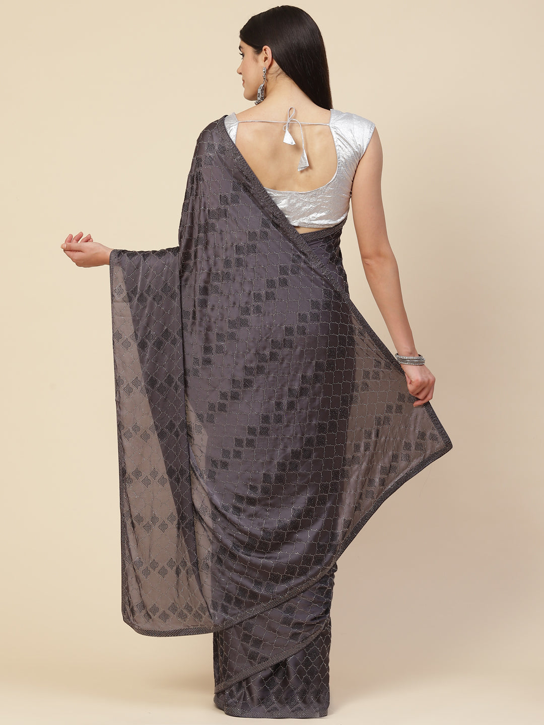 Stone Embroidered Satin Saree