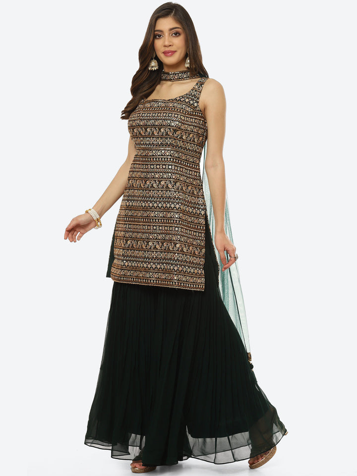 Zari Embroidered Georgette kurta With Palazzo &amp; Dupatta