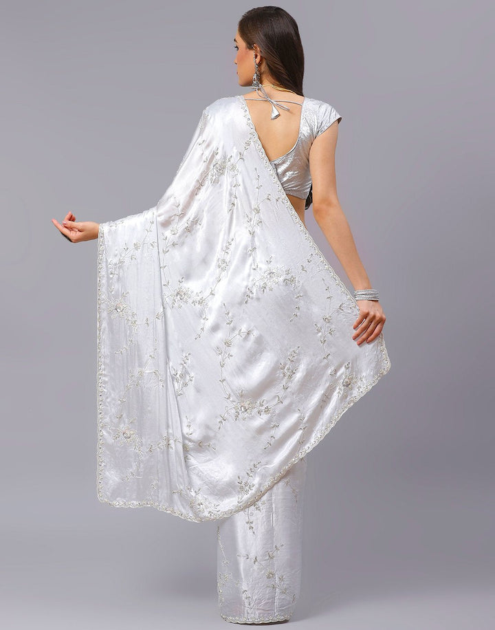 Embroidery Grey and Peach Saree