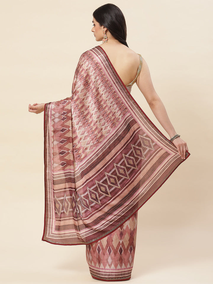 Abstract Digital Printed Satin Saree