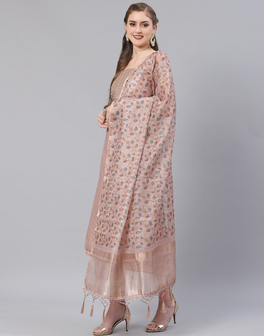 Chanderi Embroidered Suit Piece with Fancy dupatta