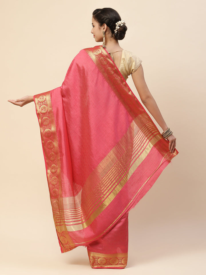 Plain Zari Border Art Handloom Woven Saree