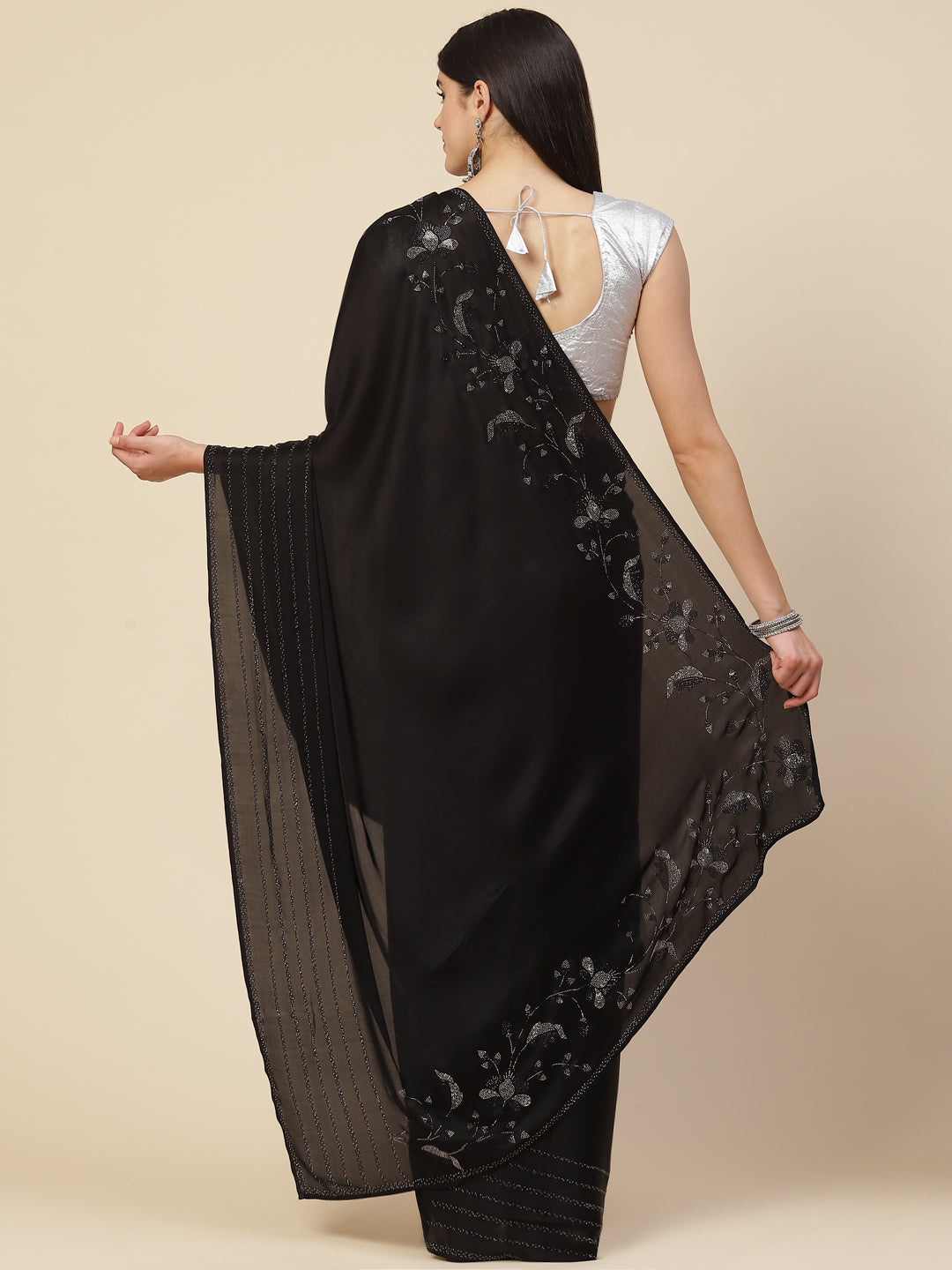 Stone Work Embroidered Satin Saree