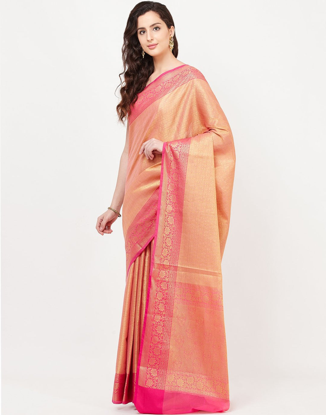 MBZ Meena Bazaar-Mustard Cotton Woven Saree