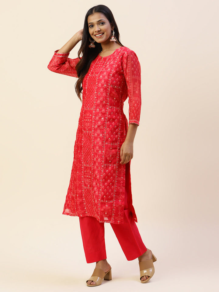 Printed Chanderi Kurta With Pants