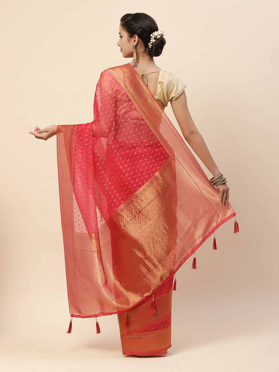 Stone Zaal Organza Woven Saree