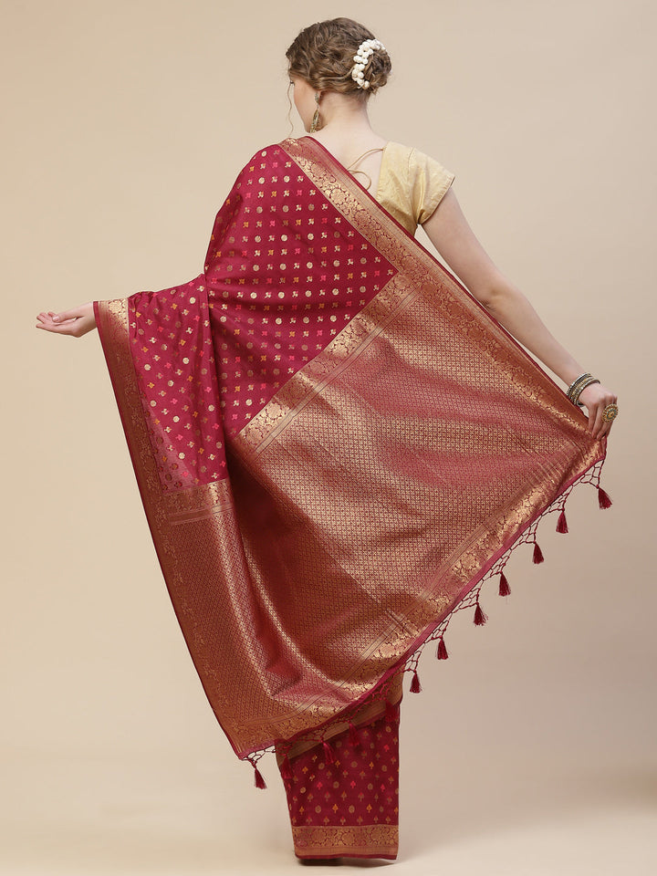 Brocade Zari Booti Art Handloom Woven Saree