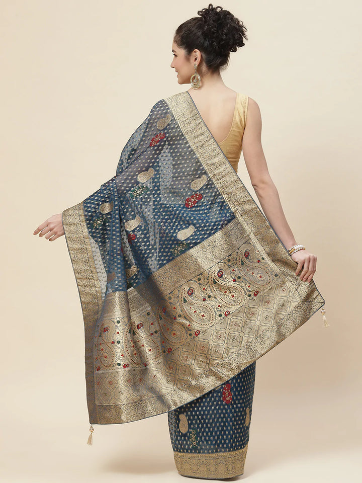 Booti Work Organza Woven Saree