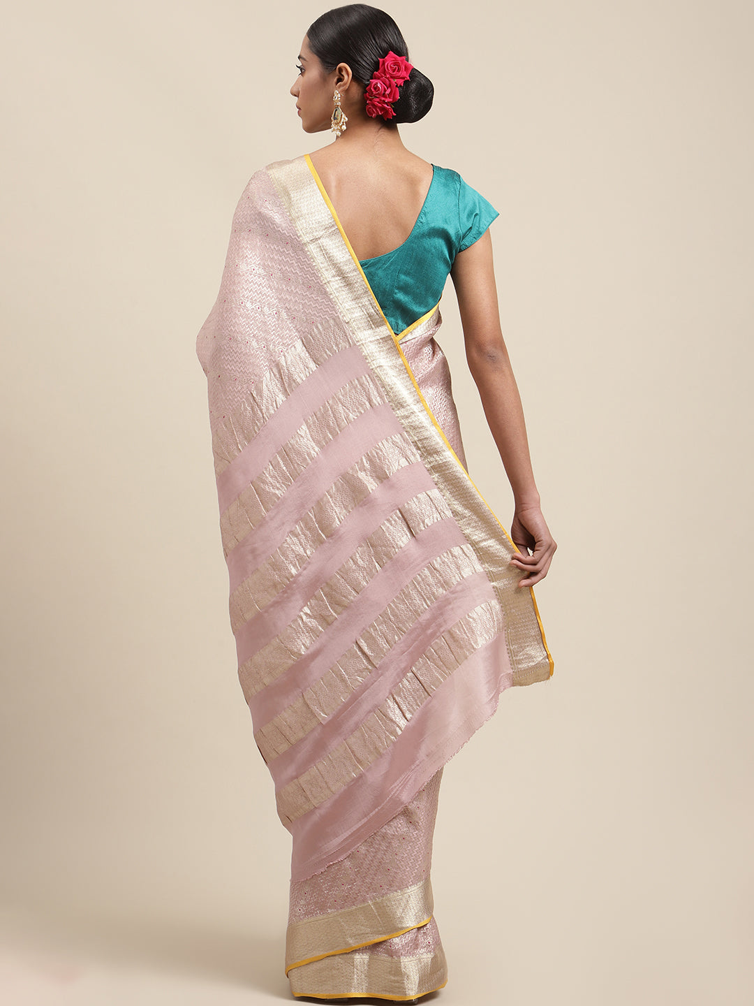 Brocade Zari Jaal Crepe Plain Saree