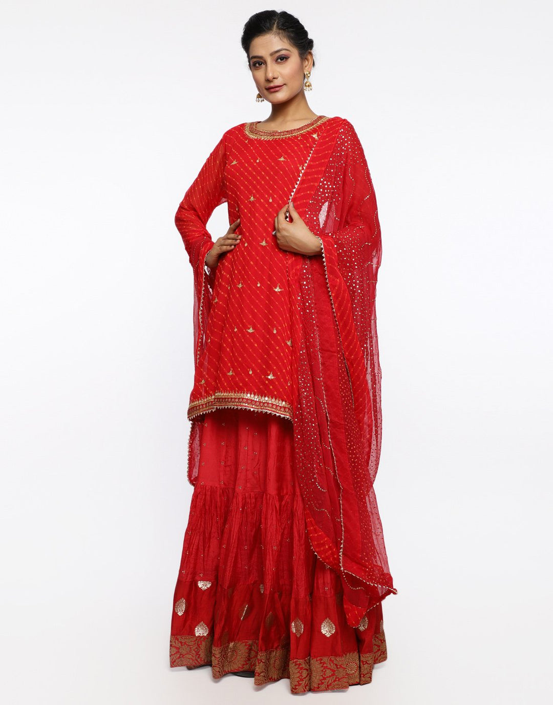 MBZ Meena Bazaar-Red Georgette Stitched Laacha