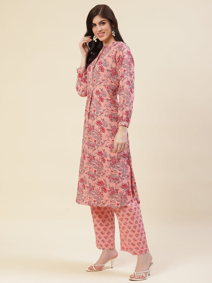 Floral Printed Cotton Kurta With Pants
