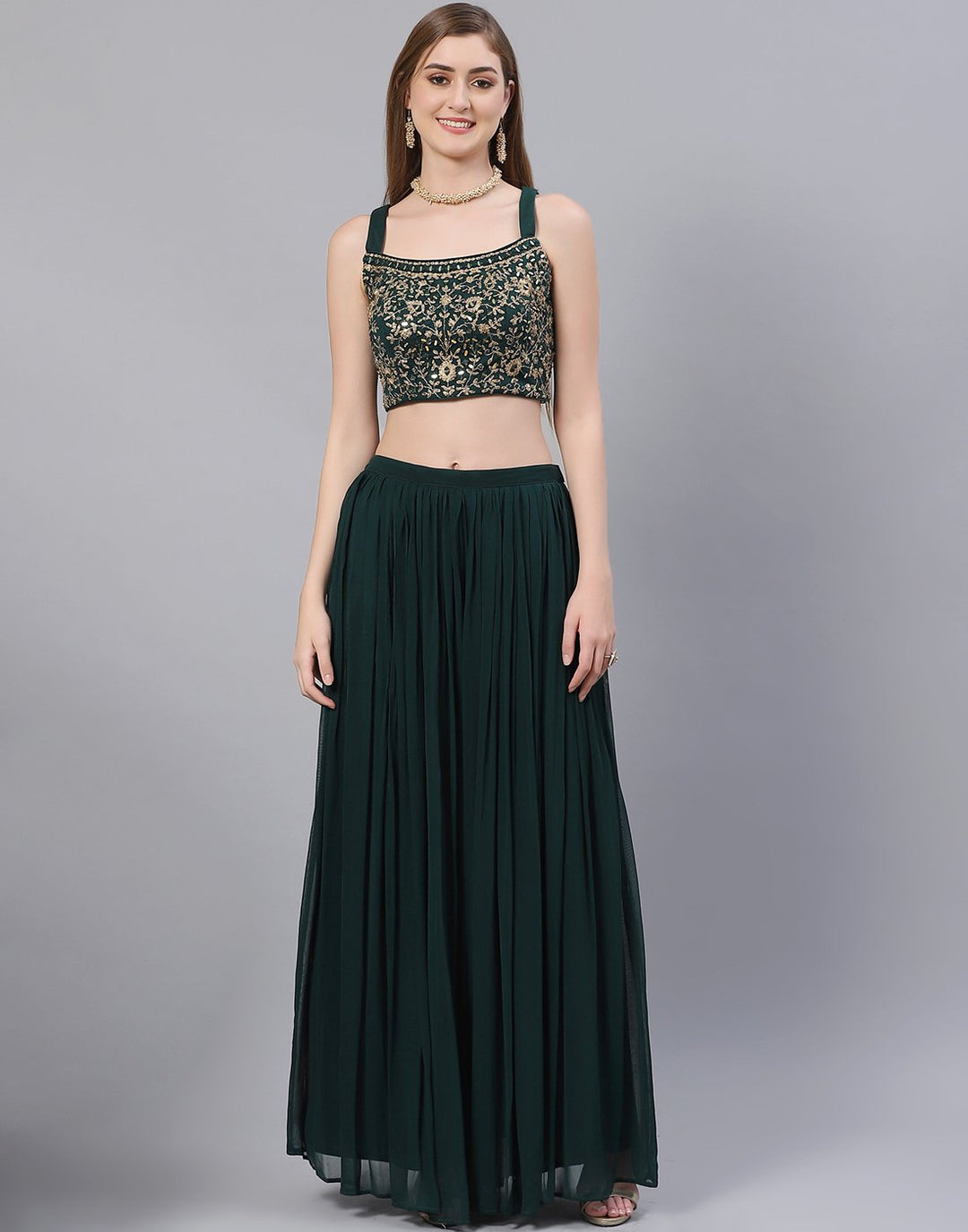 Green and Navy Blue Georgette Salwar Kameez Stitched Suit