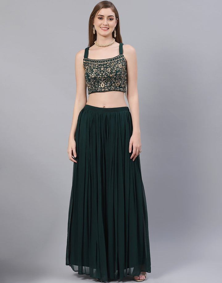 Green and Navy Blue Georgette Salwar Kameez Stitched Suit