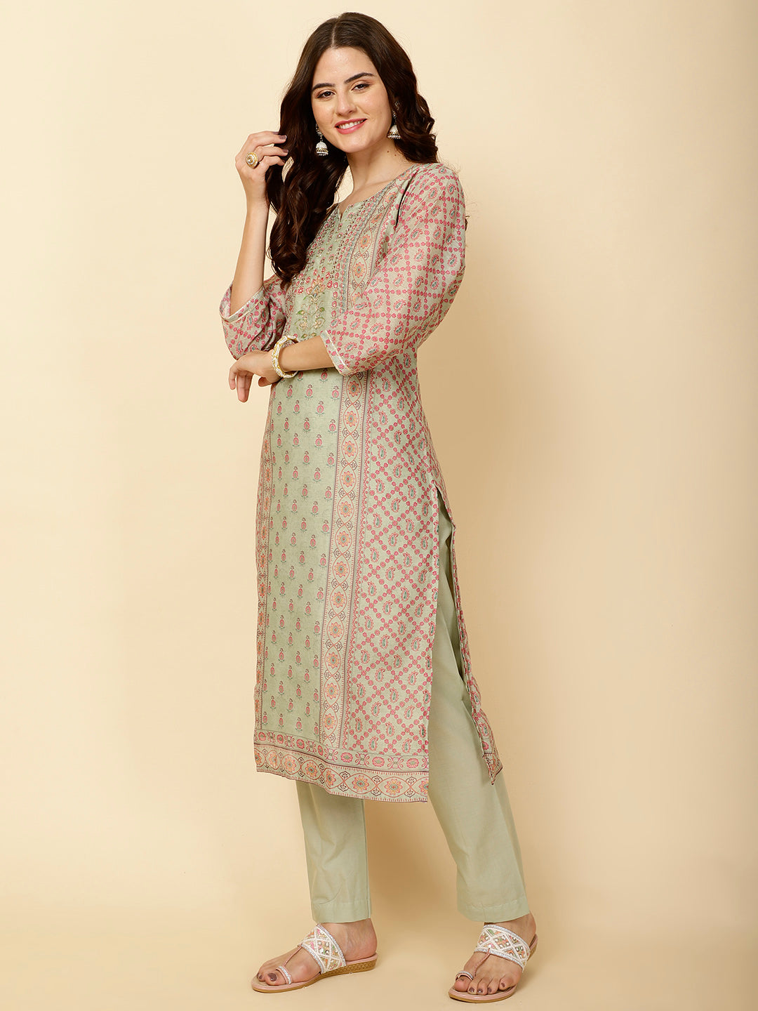Printed Cotton Straight Kurta With Pants