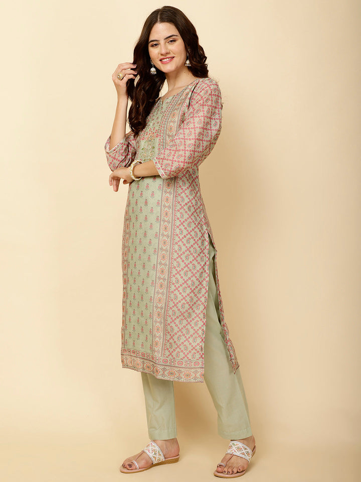 Printed Cotton Straight Kurta With Pants