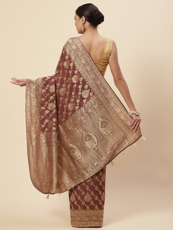 Zari Border Booti Georgette Plain Saree