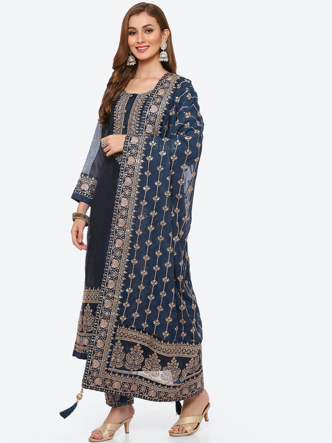 Zari Ghera Chanderi Kurta With Pant &amp; Chanderi Dupatta
