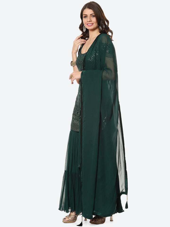 Sequin Georgette Kurti With Palazzo &amp; Georgette Dupatta