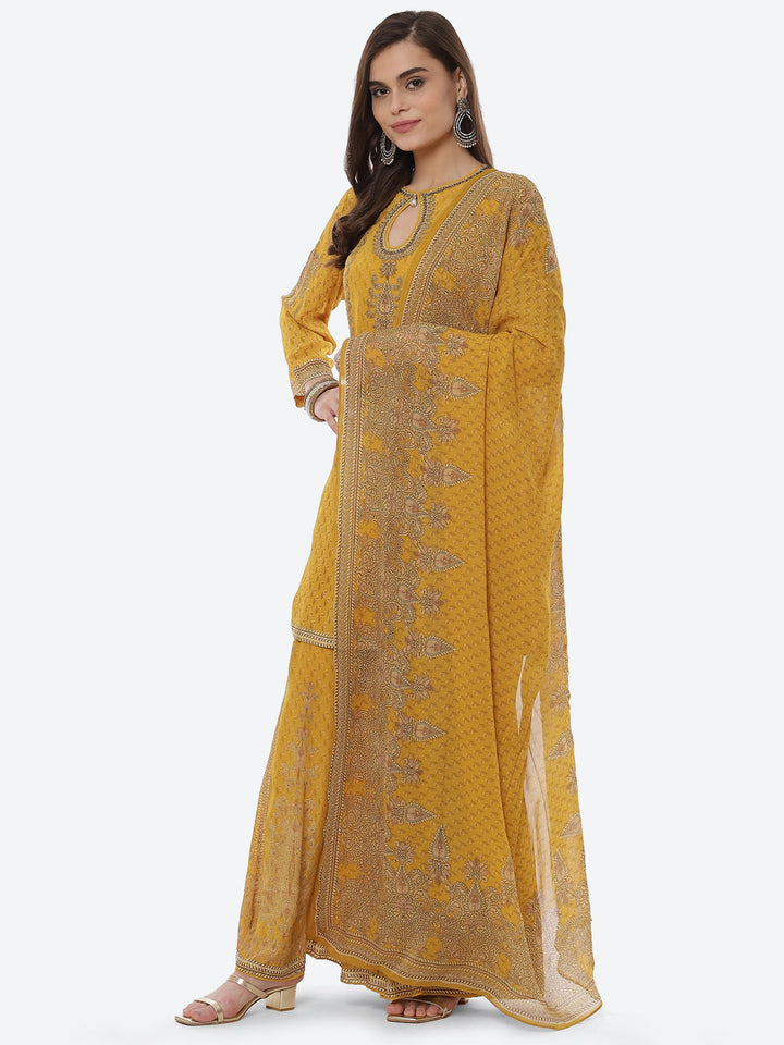 Digital Printed Crepe Kurta With Sharara &amp; Georgette Dupatta