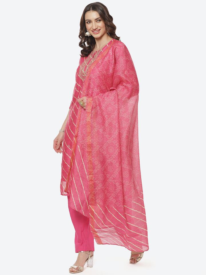 Embroidered Cotton Salwar Kameez Stitched Suit With Chanderi Dupatta