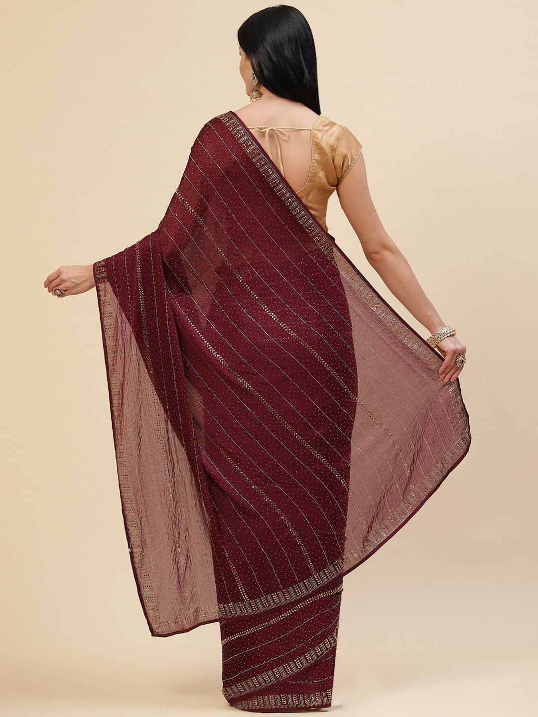 Stone Embroidered Chiffon Saree
