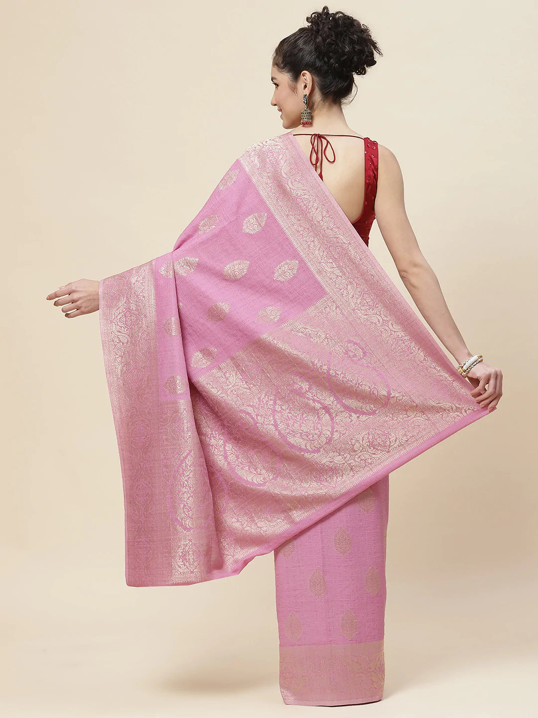 Zari Booti Tussar Plain Saree