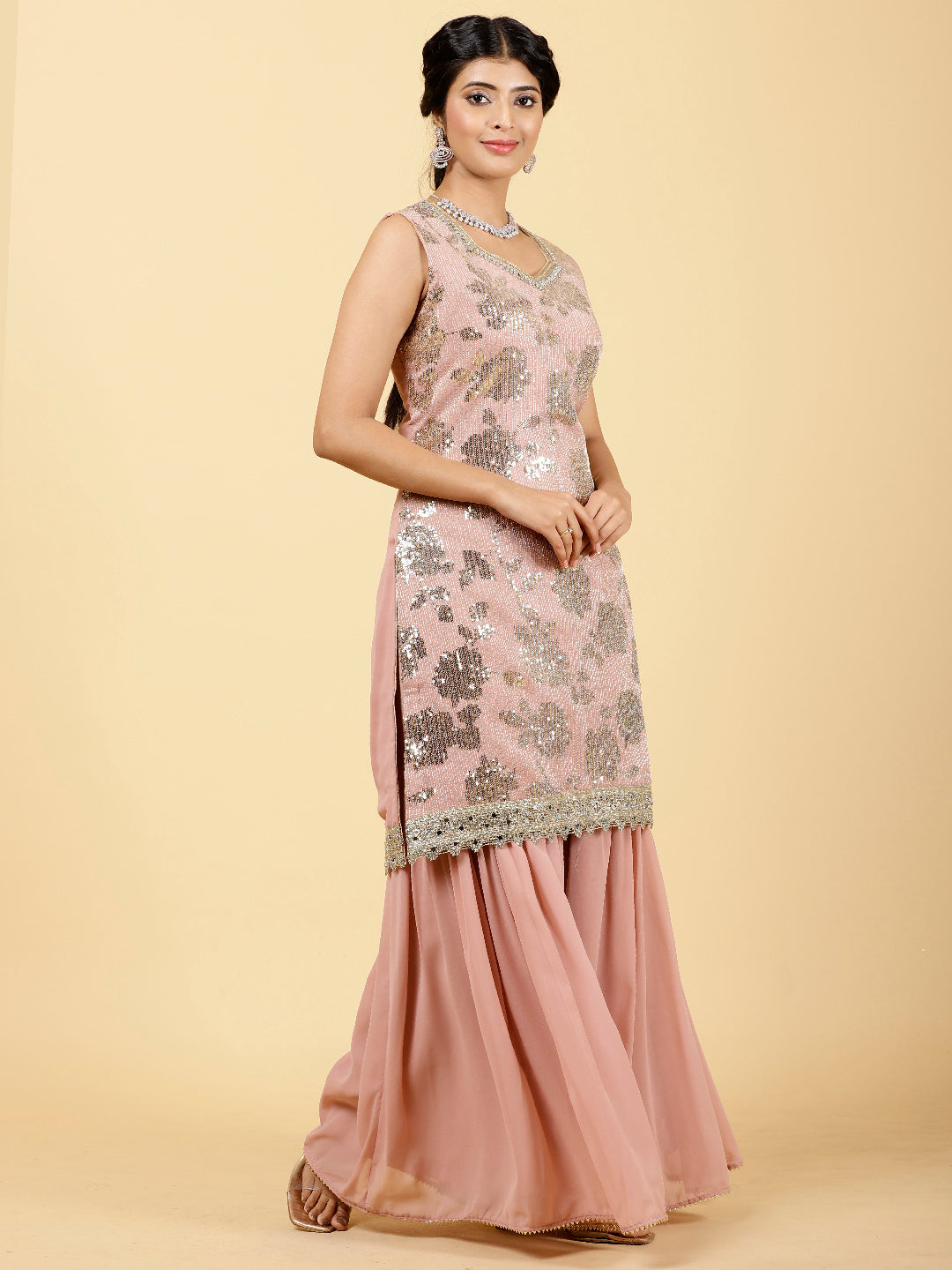 Sequin Georgette Kurta With Garara &amp; Dupatta