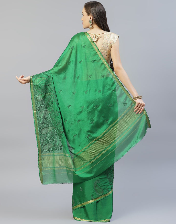 Thread Work Semi Crepe Saree With Zari Border