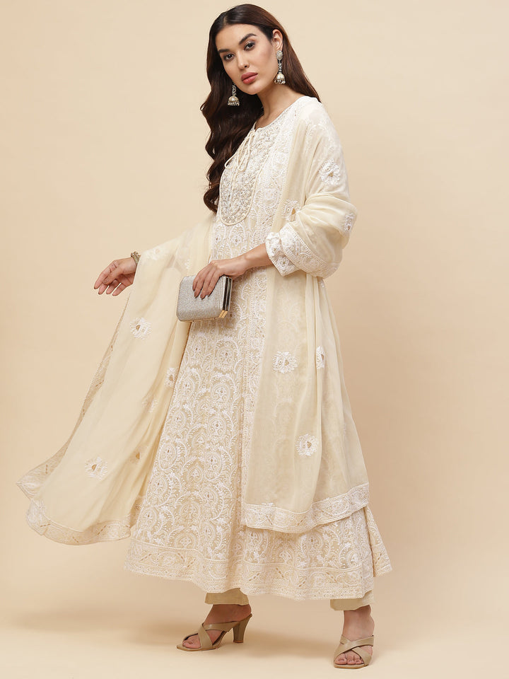 Resham Jaal Georgette Kurta With Pants &amp; Dupatta