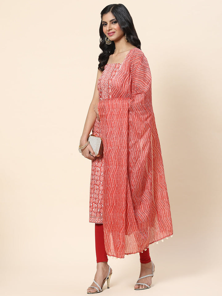 Printed Cotton Unstitched Suit Piece With Dupatta