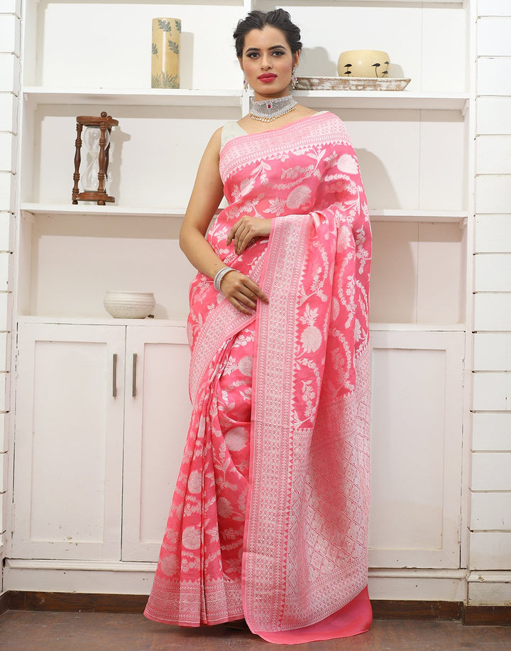 MBZ Meena Bazaar-ORGANZA HAND WOVEN SAREE