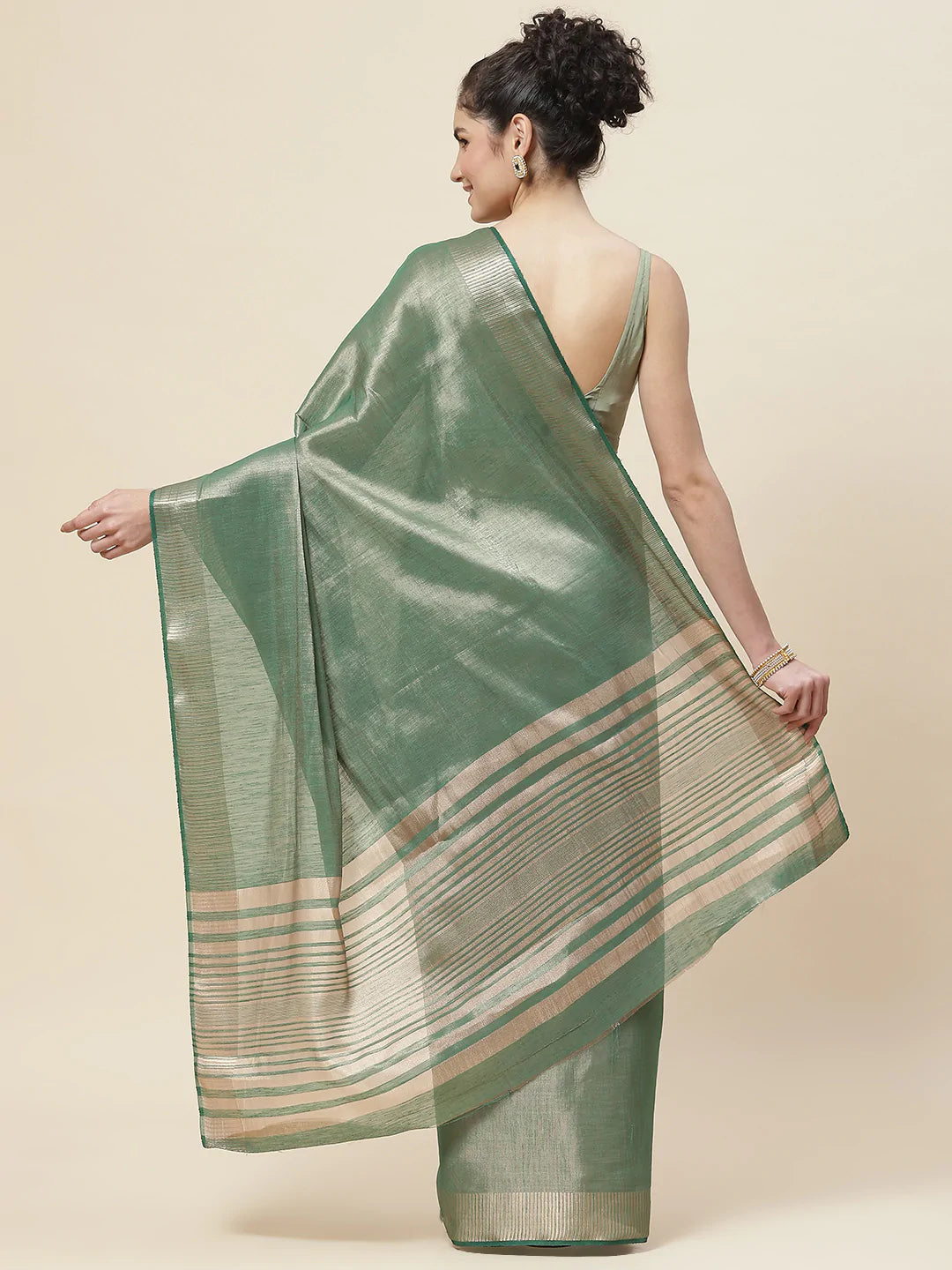 Plain Zari Border  Handloom Woven Saree
